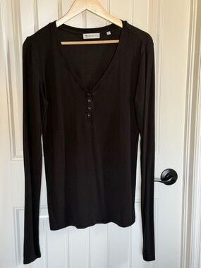 American Tall Black Long-Sleeve Henley Top